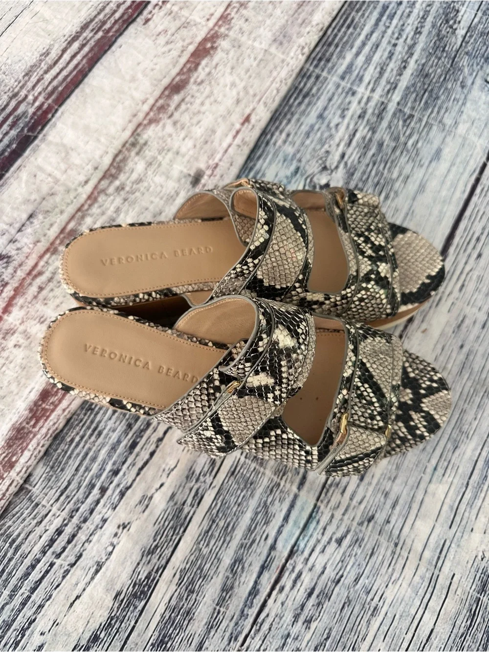 Veronica Beard Snake Print Leather Platform Sandals
